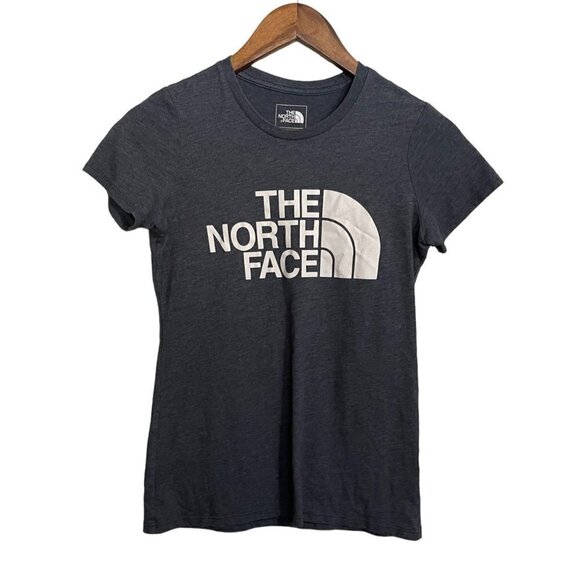 The North Face Womens Blue Gray Heathered Graphic Short Sleeve T-Shirt Size XS - Picture 1 of 6